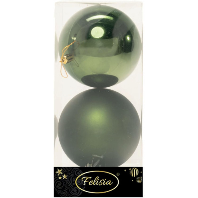 Set di 2 Sfere di Natale in Plastica Ø 12 cm - Finitura Lucida + Opaca - Verde Albero