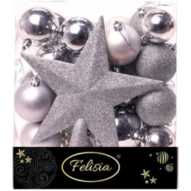 Christmas Box 31 Pezzi - Sfere di Natale in Plastica Assortite - Argento
