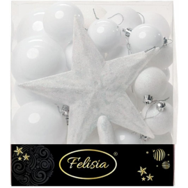 Christmas Box 31 Pezzi - Sfere di Natale in Plastica Assortite - Bianco