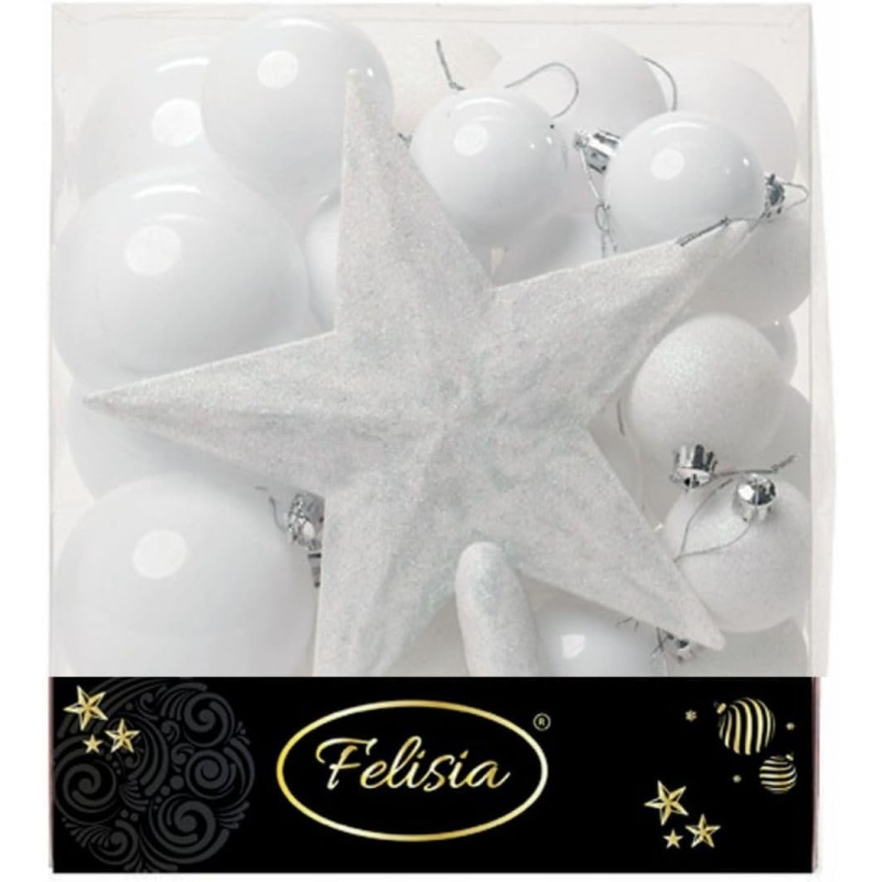 Christmas Box 31 Pezzi - Sfere di Natale in Plastica Assortite - Bianco