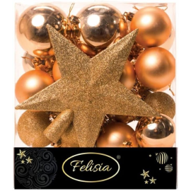 Christmas Box 31 Pezzi - Sfere di Natale in Plastica Assortite - Oro