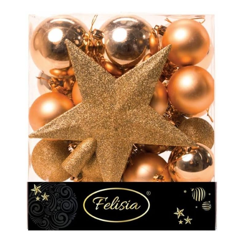 Christmas Box 31 Pezzi - Sfere di Natale in Plastica Assortite - Oro