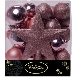 Christmas Box 31 Pezzi - Sfere di Natale in Plastica Assortite - Rosa