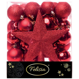 Christmas Box 31 Pezzi - Sfere di Natale in Plastica Assortite - Rosso