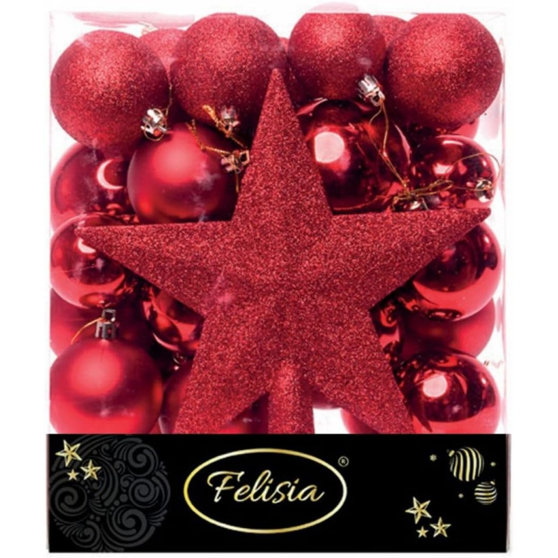 Christmas Box 31 Pezzi - Sfere di Natale in Plastica Assortite - Rosso