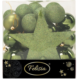 Christmas Box 31 Pezzi - Sfere di Natale in Plastica Assortite - Verde Albero