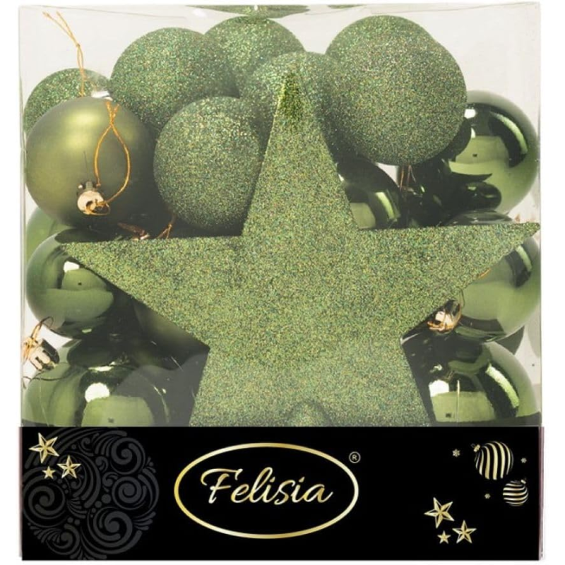 Christmas Box 31 Pezzi - Sfere di Natale in Plastica Assortite - Verde Albero