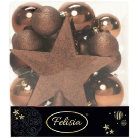 Christmas Box 31 Pezzi - Sfere di Natale in Plastica Assortite - Brown Coffee