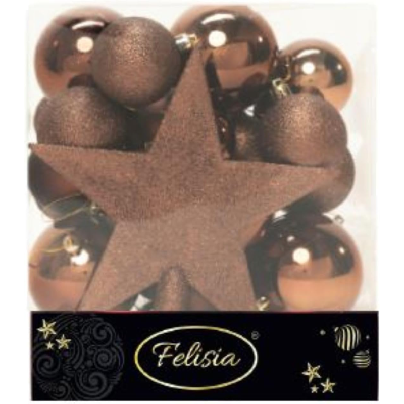 Christmas Box 31 Pezzi - Sfere di Natale in Plastica Assortite - Brown Coffee
