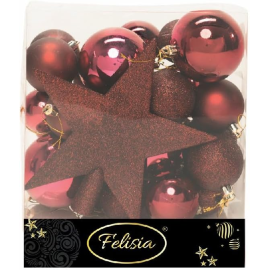 Christmas Box 31 Pezzi - Sfere di Natale in Plastica Assortite - Burgundy