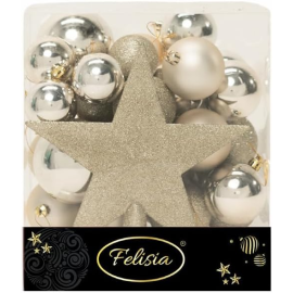 Christmas Box 31 Pezzi - Sfere di Natale in Plastica Assortite - Champagne