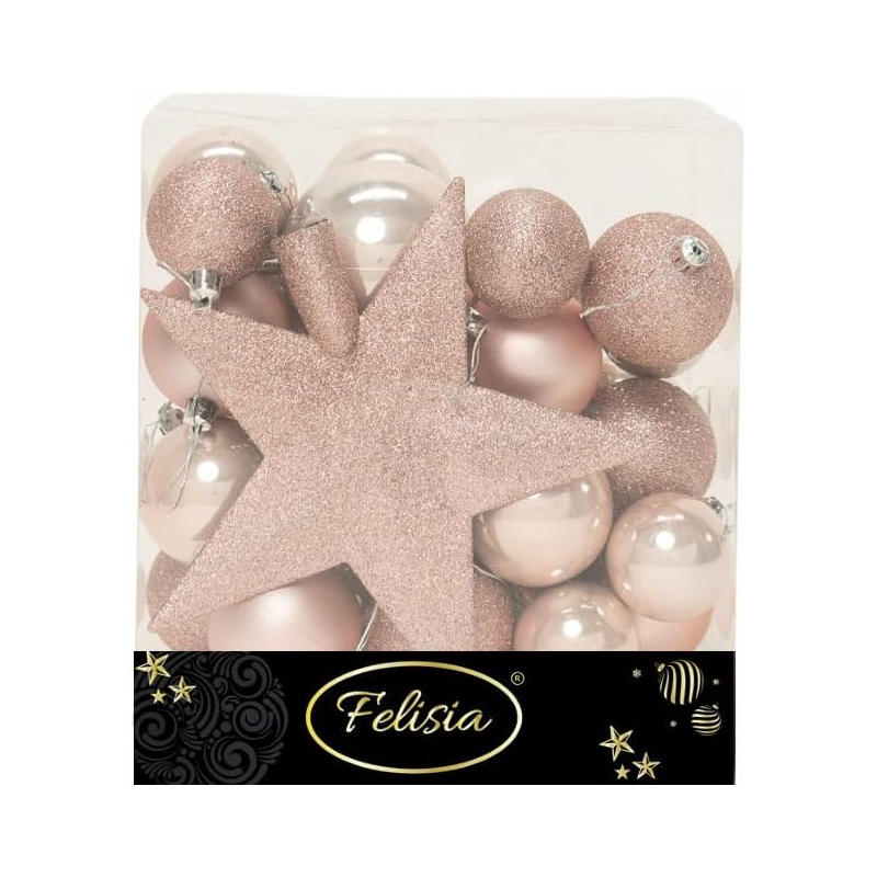 Christmas Box 31 Pezzi - Sfere di Natale in Plastica Assortite - Cipria