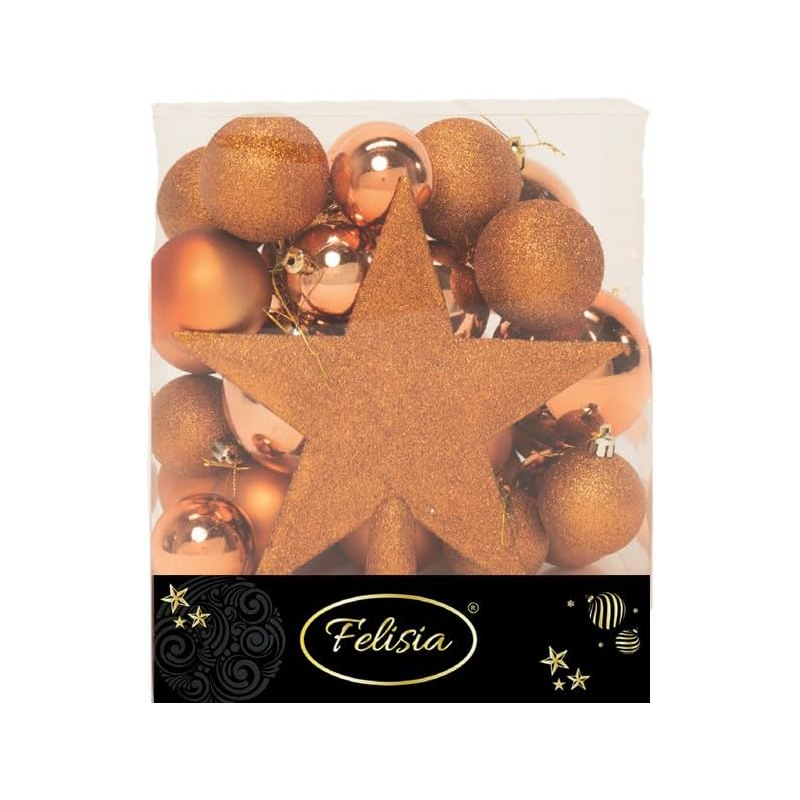 Christmas Box 31 Pezzi - Sfere di Natale in Plastica Assortite - Copper
