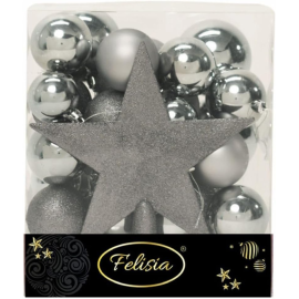 Christmas Box 31 Pezzi - Sfere di Natale in Plastica Assortite - Light Grey
