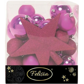 Christmas Box 31 Pezzi - Sfere di Natale in Plastica Assortite - Magenta
