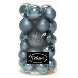 Set 30 Sfere di Natale in Plastica Ø 4/5/6 cm - Assortite (Lucide, Opache, Increspate) - Confezione a Cilindro - Blu Navy