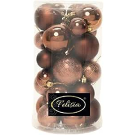 Set 30 Sfere di Natale in Plastica Ø 4/5/6 cm - Assortite (Lucide, Opache, Increspate) - Confezione a Cilindro - Brown Coffee