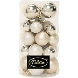 Set 30 Sfere di Natale in Plastica Ø 4/5/6 cm - Assortite (Lucide, Opache, Increspate) - Confezione a Cilindro - Champagne