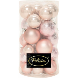 Set 30 Sfere di Natale in Plastica Ø 4/5/6 cm - Assortite (Lucide, Opache, Increspate) - Confezione a Cilindro - Cipria