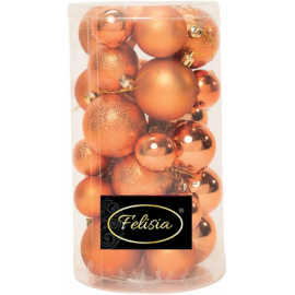Set 30 Sfere di Natale in Plastica Ø 4/5/6 cm - Assortite (Lucide, Opache, Increspate) - Confezione a Cilindro - Copper