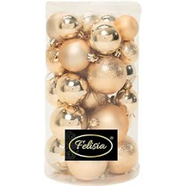 Set 30 Sfere di Natale in Plastica Ø 4/5/6 cm - Assortite (Lucide, Opache, Increspate) - Confezione a Cilindro - Oro