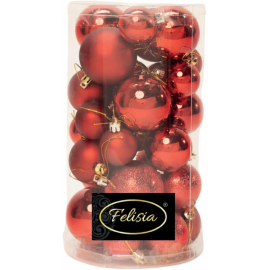 Set 30 Sfere di Natale in Plastica Ø 4/5/6 cm - Assortite (Lucide, Opache, Increspate) - Confezione a Cilindro - Rosso