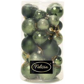 Set 30 Sfere di Natale in Plastica Ø 4/5/6 cm - Assortite (Lucide, Opache, Increspate) - Confezione a Cilindro - Verde Albero