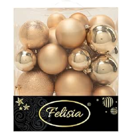 Set di 30 Sfere di Natale in Plastica - Ø 6/8/10 cm - Finiture Lucide, Opache e Increspate - Oro