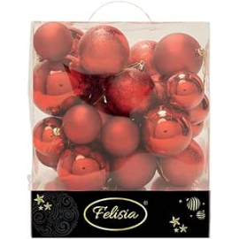 Set di 30 Sfere di Natale in Plastica - Ø 6/8/10 cm - Finiture Lucide, Opache e Increspate - Rosso