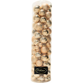 Set di 85 Sfere di Natale in Plastica, Assortite con Diversi Decori Ø 4/5/6/7/8 cm - Confezione Cilindrica - Oro