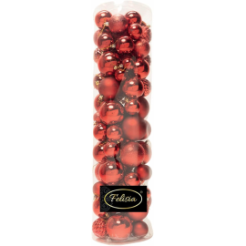 Set di 85 Sfere di Natale in Plastica, Assortite con Diversi Decori Ø 4/5/6/7/8 cm - Confezione Cilindrica - Rosso