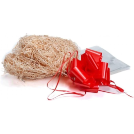 Kit Paglietta in Legno Naturale 90g con Nastro Rosso – in Busta – Eleganza Naturale per Confezioni Raffinate