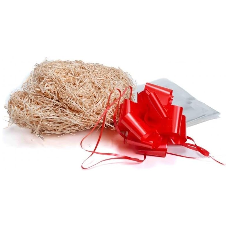 Kit Paglietta in Legno Naturale 90g con Nastro Rosso – in Busta – Eleganza Naturale per Confezioni Raffinate