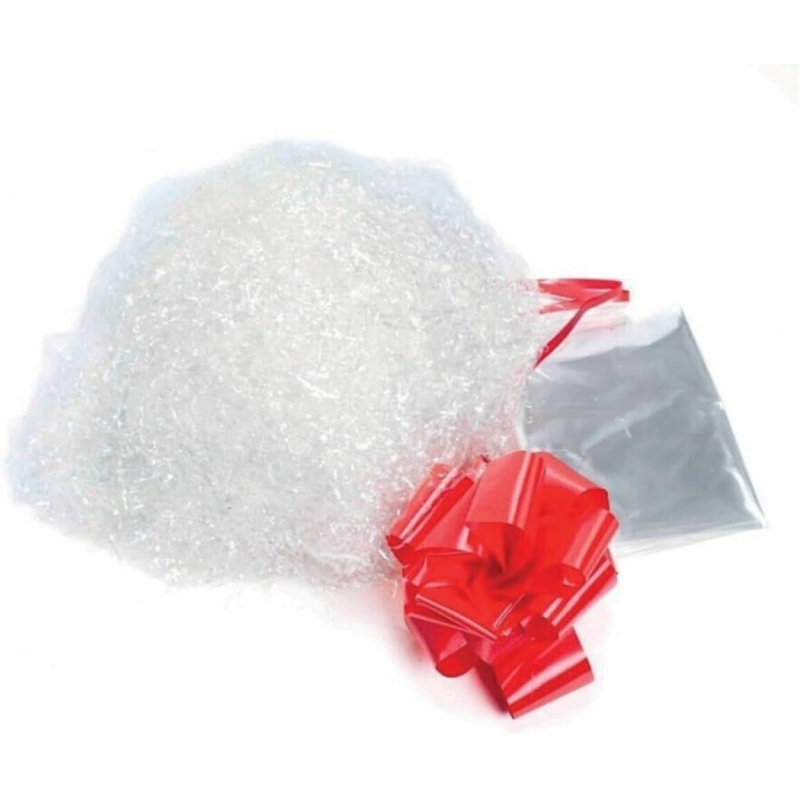 Kit Paglietta Neutra Trasparente 100g con Nastro Rosso – In Busta – Ideale per Confezioni Regalo e Decorazioni