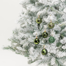 Set 36 Sfere di Natale in Plastica Ø 6 cm - Assortite con Diversi Decori - Confezione Cilindrica - Verde Albero