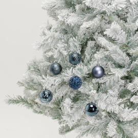 Set 36 Sfere di Natale in Plastica Ø 6 cm - Assortite con Diversi Decori - Confezione Cilindrica - Blu Navy