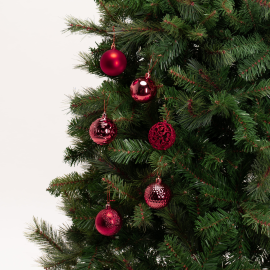 Set 36 Sfere di Natale in Plastica Ø 6 cm - Assortite con Diversi Decori - Confezione Cilindrica - Burgundy
