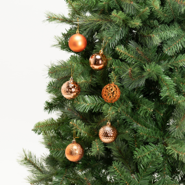 Set 36 Sfere di Natale in Plastica Ø 6 cm - Assortite con Diversi Decori - Confezione Cilindrica - Copper