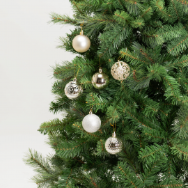 Set 36 Sfere di Natale in Plastica Ø 6 cm - Assortite con Diversi Decori - Confezione Cilindrica - Champagne