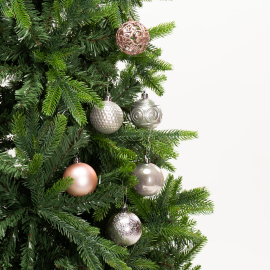 Set 36 Sfere di Natale in Plastica Ø 6 cm - Assortite con Diversi Decori - Confezione Cilindrica - Cipria