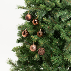 Set 36 Sfere di Natale in Plastica Ø 6 cm - Assortite con Diversi Decori - Confezione Cilindrica - Brown Coffee