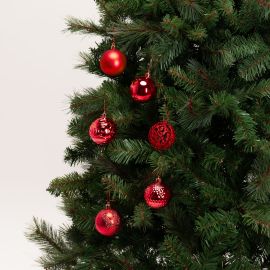 Set 36 Sfere di Natale in Plastica Ø 6 cm - Assortite con Diversi Decori - Confezione Cilindrica - Rosso