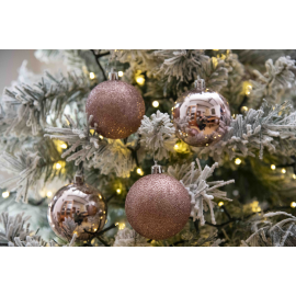 Set 16 Sfere di Natale in Plastica Lucide Ø 6Cm - Vari Colori - Rosa