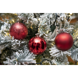 Set di 30 Sfere di Natale in Plastica Ø 6 cm - Finitura Lucida, Opaca e Increspata - Rosso