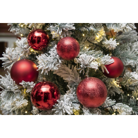 Set di 30 Sfere di Natale in Plastica - Ø 6/8/10 cm - Finiture Lucide, Opache e Increspate - Rosso