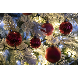 Set 30 Sfere di Natale in Plastica Ø 4/5/6 cm - Assortite (Lucide, Opache, Increspate) - Confezione a Cilindro - Rosso