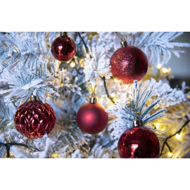 Set di 85 Sfere di Natale in Plastica, Assortite con Diversi Decori Ø 4/5/6/7/8 cm - Confezione Cilindrica - Rosso