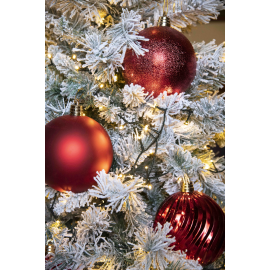 Set 4 Sfere di Natale in Plastica Ø 15 cm - Assortite (Lucide, Opache, Increspate) - Confezione a Cilindro - Rosso