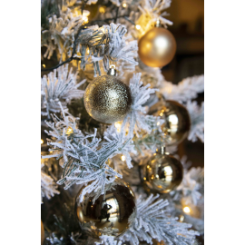 Set di 30 Sfere di Natale in Plastica - Ø 6/8/10 cm - Finiture Lucide, Opache e Increspate - Oro