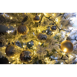 Set di 85 Sfere di Natale in Plastica, Assortite con Diversi Decori Ø 4/5/6/7/8 cm - Confezione Cilindrica - Oro